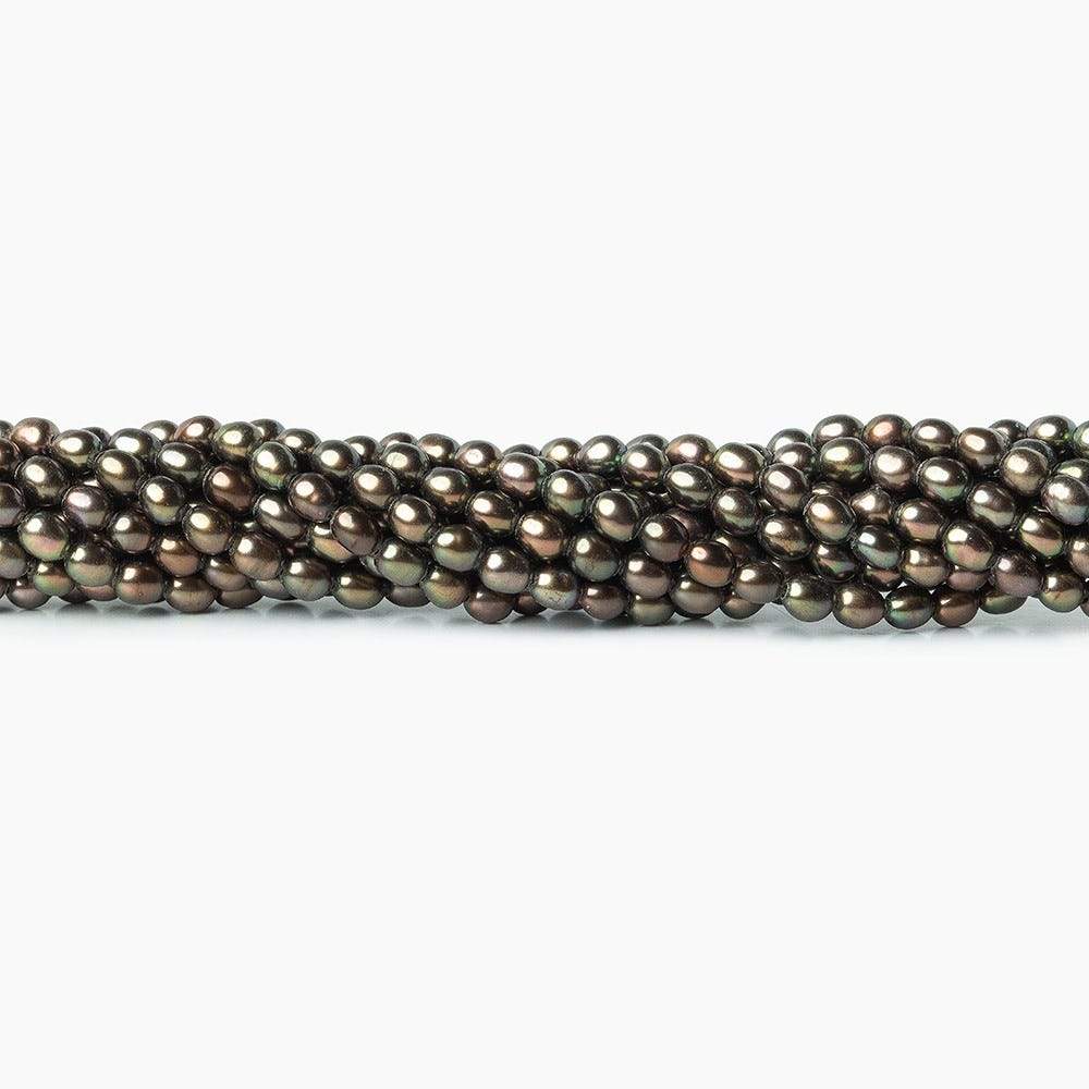 4mm Mushroom Green Straight Drilled Oval Freshwater Pearls, 15 inch, 90 pieces (ONLINE ORDER ONLY)