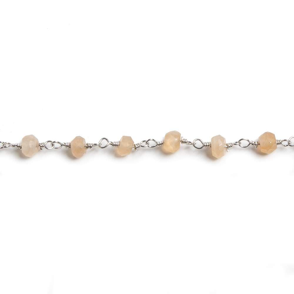 4mm Peach Moonstone faceted rondelle Silver Chain by the foot 34 pieces (ONLINE ORDER ONLY)