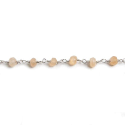 4mm Peach Moonstone faceted rondelle Silver Chain by the foot 34 pieces (ONLINE ORDER ONLY)