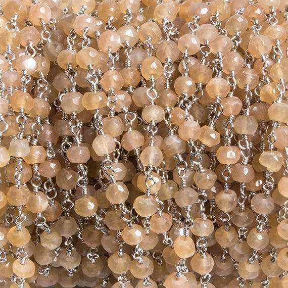 4mm Peach Moonstone faceted rondelle Silver Chain by the foot 34 pieces (ONLINE ORDER ONLY)