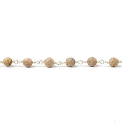 4mm Picture Jasper faceted rounds Silver Plated Wire Wrapped Chain (ONLINE ORDER ONLY)