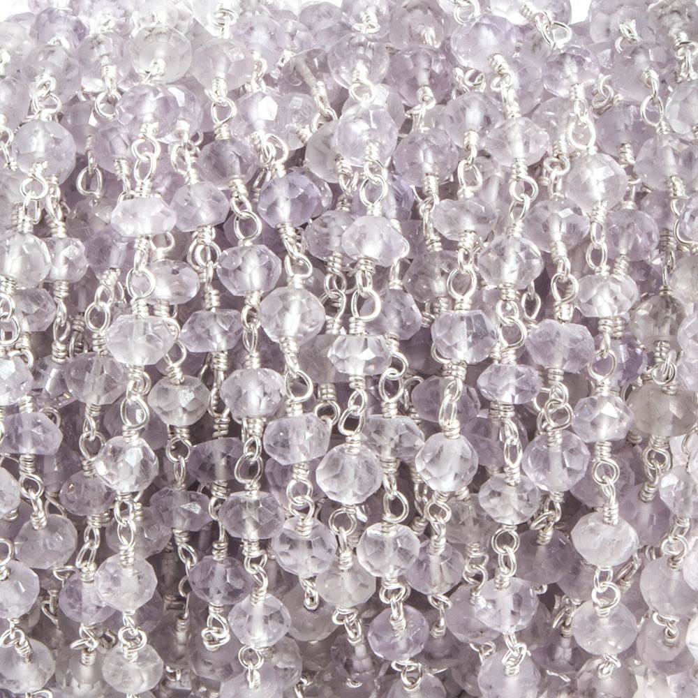 4mm Pink Amethyst faceted rondelle Silver plated Chain by the foot 39 pieces (ONLINE ORDER ONLY)