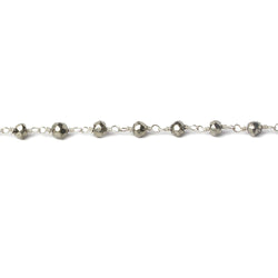 4mm Pyrite faceted rondelle Silver Chain by the foot 34 pieces