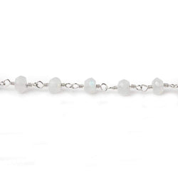4mm Rainbow Moonstone Faceted Rondelles on Silver Plated Chain by the foot 38 pcs (ONLINE ORDER ONLY)