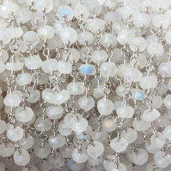 4mm Rainbow Moonstone Faceted Rondelles on Silver Plated Chain by the foot 38 pcs (ONLINE ORDER ONLY)