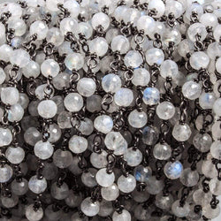 4mm Rainbow Moonstone faceted round Black Gold plated Silver Chain by the foot (ONLINE ORDER ONLY)