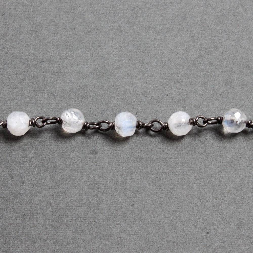 4mm Rainbow Moonstone faceted round Black Gold plated Silver Chain by the foot (ONLINE ORDER ONLY)