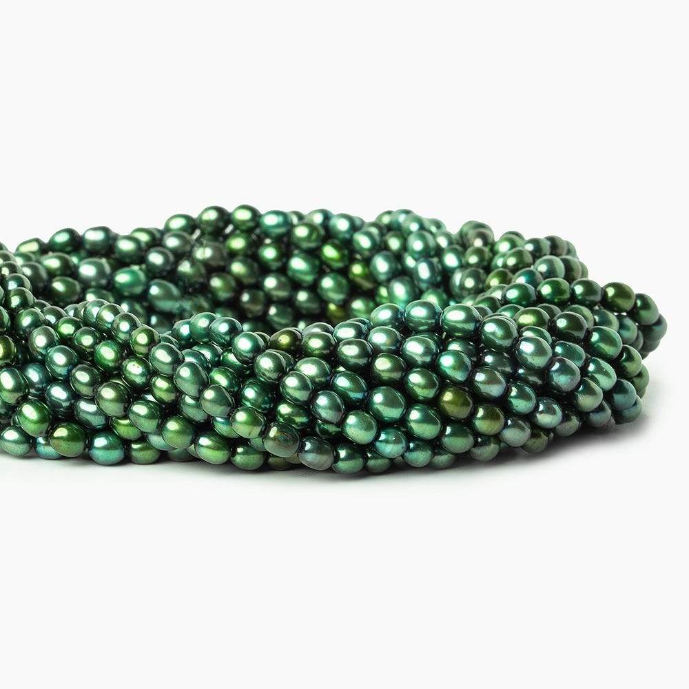 4x3mm Emerald Green Straight Drilled Oval Freshwater Pearl 15 inch 94 pcs (ONLINE ORDER ONLY)