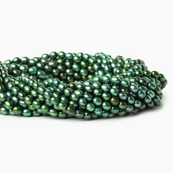 4x3mm Emerald Green Straight Drilled Oval Freshwater Pearl 15 inch 94 pcs (ONLINE ORDER ONLY)