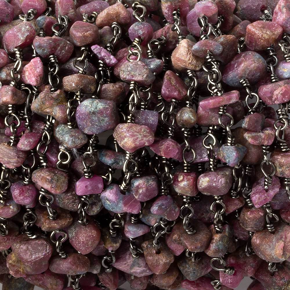 4x4-10x6mm Matte Ruby in Zoisite Chips Black Gold plated Chain by the foot 36 pieces