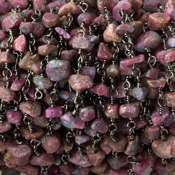 4x4-10x6mm Matte Ruby in Zoisite Chips Black Gold plated Chain by the foot 36 pieces