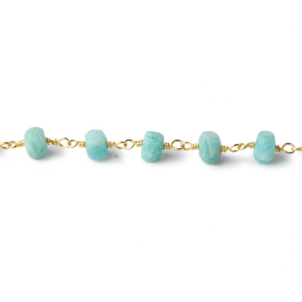5-5.5mm Matte Amazonite plain rondelle Gold plated chain by the foot 29 pcs