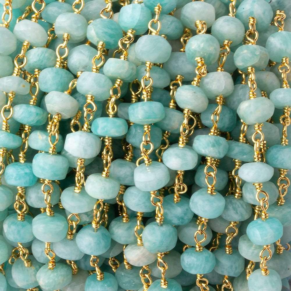 5-5.5mm Matte Amazonite plain rondelle Gold plated chain by the foot 29 pcs