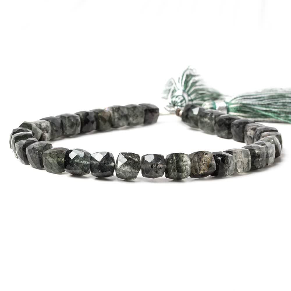 5-6mm Dark Chlorite in Quartz faceted cubes 8.25 inch 31 Beads
