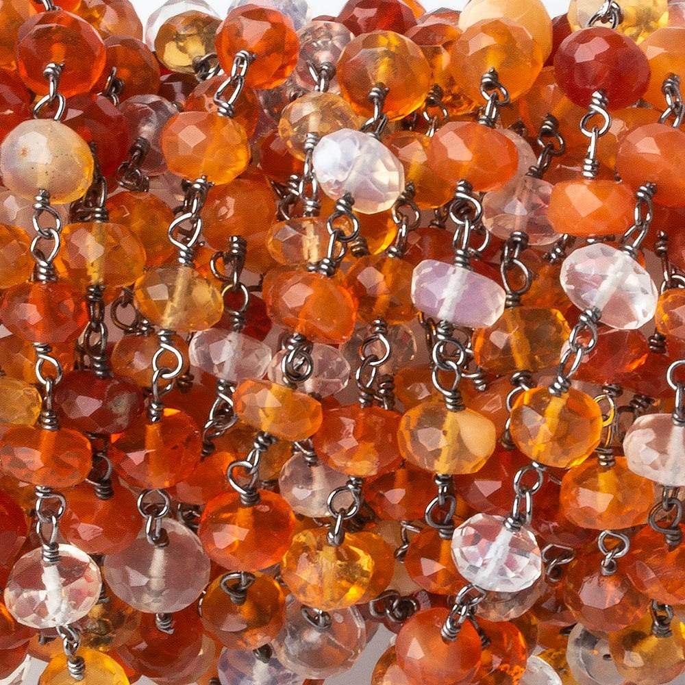 4.5mm Multi Color Fire Opal faceted rondelle Black Gold .925 Chain by the foot (ONLINE ORDER ONLY)