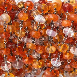4.5mm Multi Color Fire Opal faceted rondelle Black Gold .925 Chain by the foot (ONLINE ORDER ONLY)