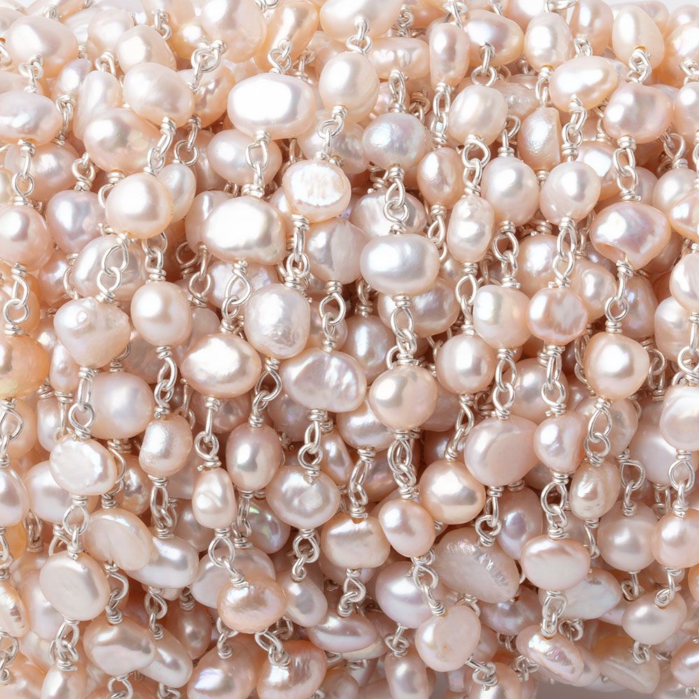5-6mm Pink Baroque Pearls on Silver Plated Chain (ONLINE ORDER ONLY)