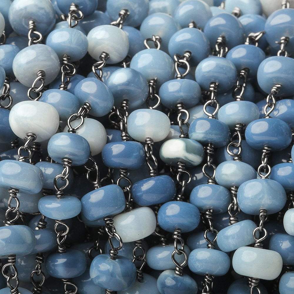5-7mm Owyhee Blue Opal plain rondelle Black Gold .925 Silver Chain by the foot (ONLINE ORDER ONLY)