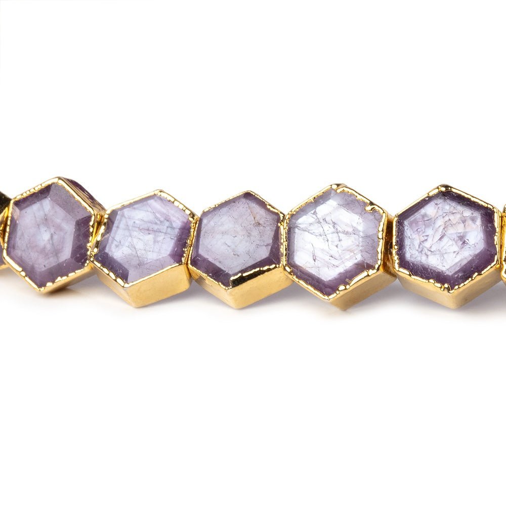 5-8mm Gold Leaf Star Ruby Bevel Faceted Hexagonal Beads 14 inch 51 pieces AA (ONLINE ORDER ONLY)