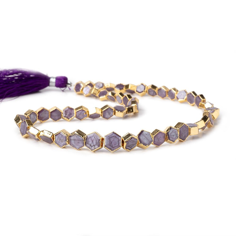 5-8mm Gold Leaf Star Ruby Bevel Faceted Hexagonal Beads 14 inch 51 pieces AA (ONLINE ORDER ONLY)