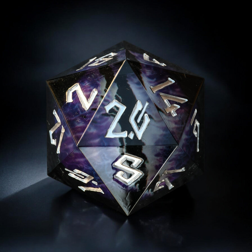 Enchanted Dragon (Black/Silver) Liquid Core 30mm D20 (ONLINE ORDER ONLY)
