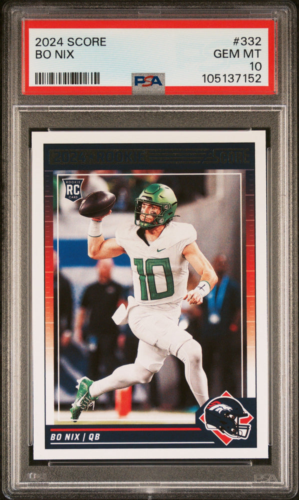 Graded 2024 Panini Scroe Bo Nix #322 Rookie RC Football Card PSA 10 Gem Mint (ONLINE ORDER ONLY)