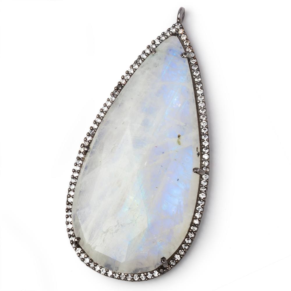50x25mm Black Gold CZ Bezel Rainbow Moonstone Pear Pendant 1 Focal Bead (ONLINE ORDER ONLY)