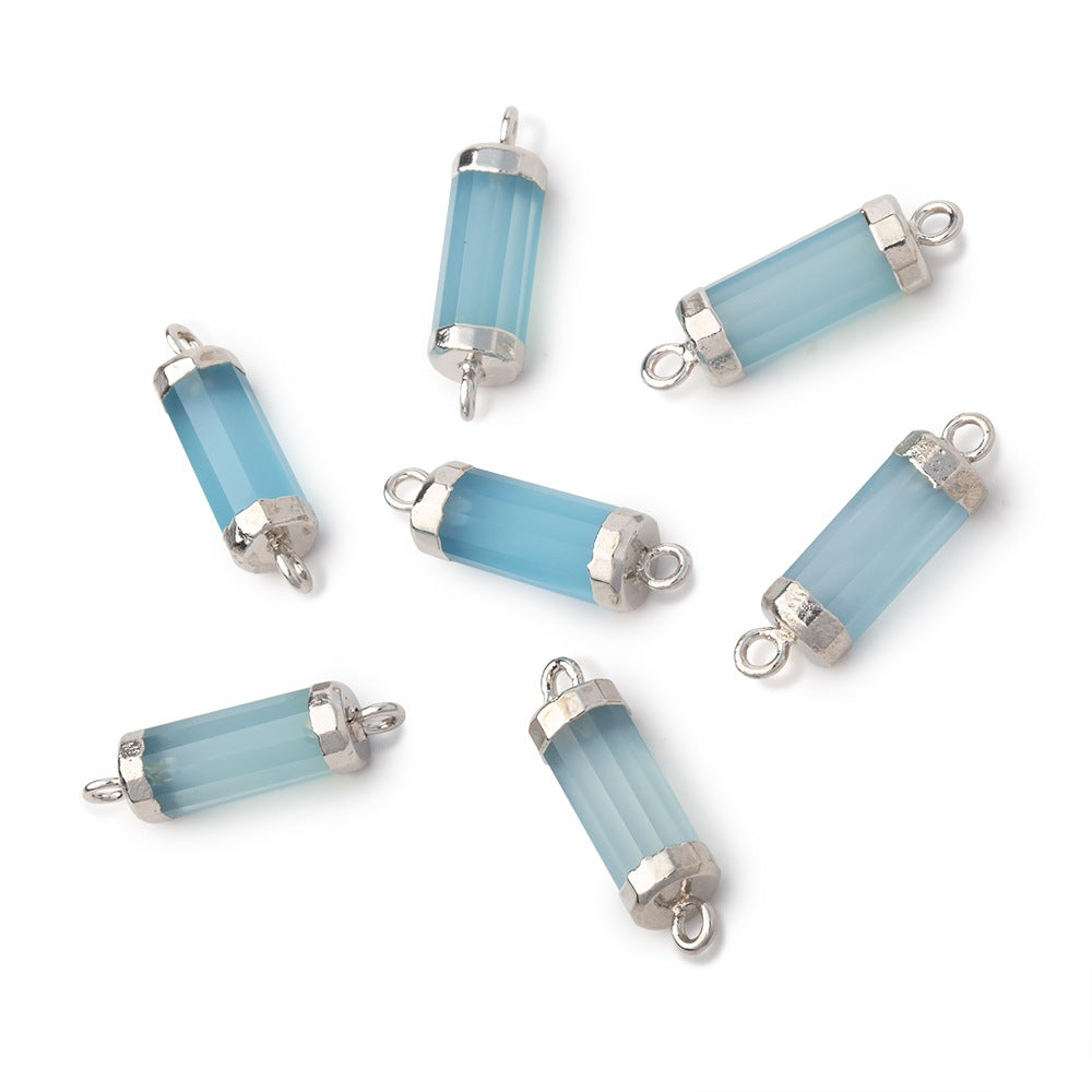 13x5mm Silver Leafed Santorini Chalcedony Faceted Barrel Tube 1 Connector (ONLINE ORDER ONLY)