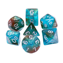 Neverland 7-Dice Set Teal/Orange w/Silver Numbers Dnd Dice Set (Blacklight reactive) (Online Only)