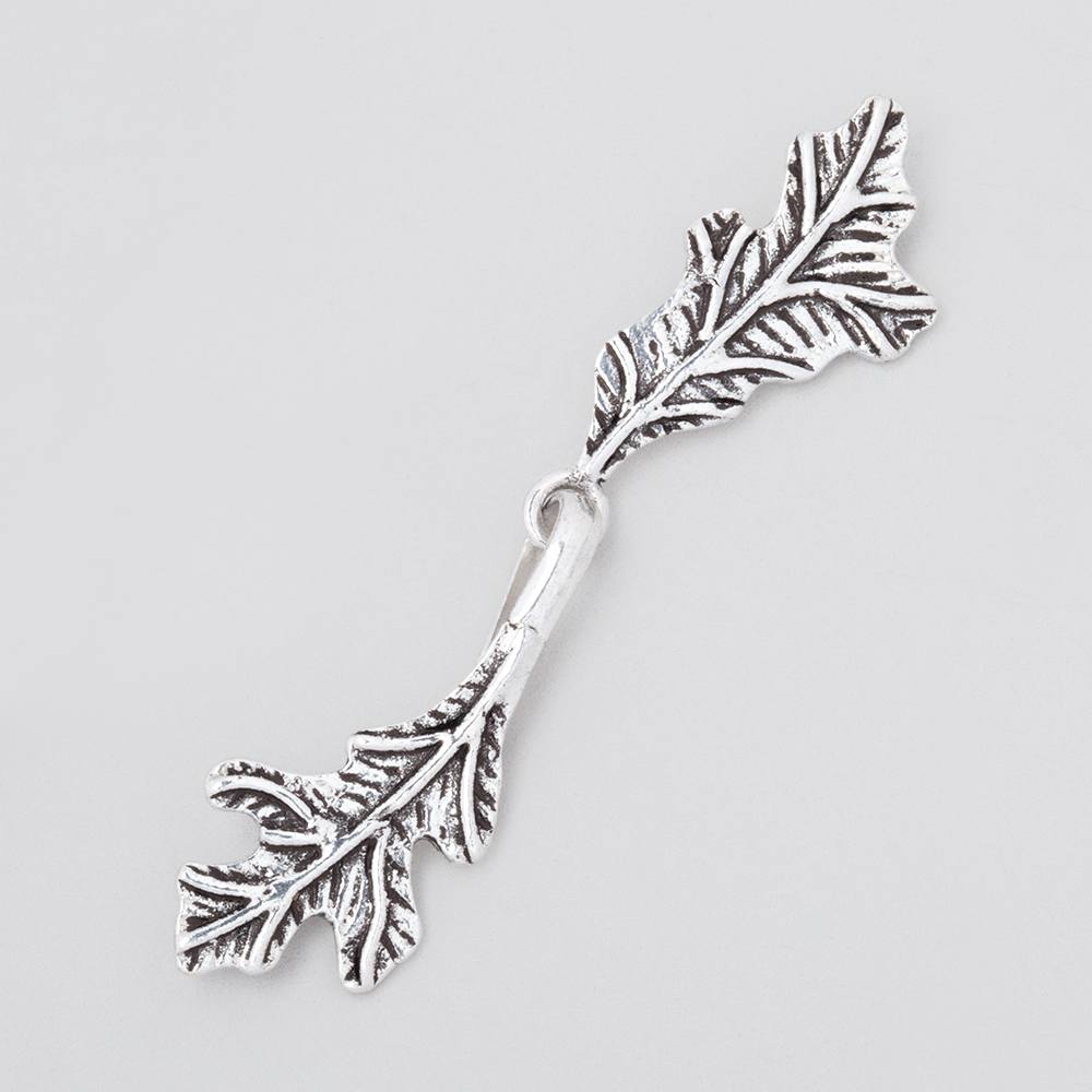 51x11mm Antiqued Sterling Silver Hook & Eye Clasp Oak Leaves 1 piece