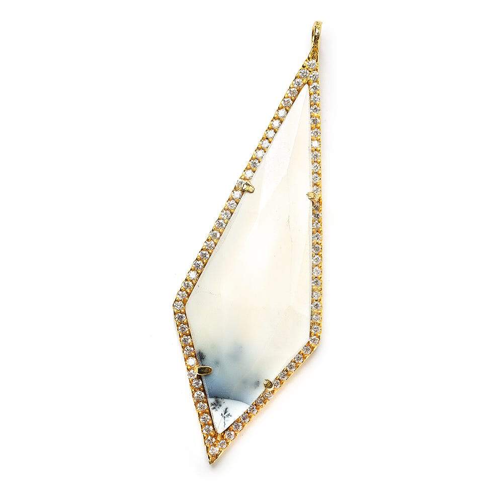 51x18mm Gold Bezel CZ & Dendritic Opal Modified Faceted Point Pendant 1 focal bead (ONLINE ORDER ONLY)