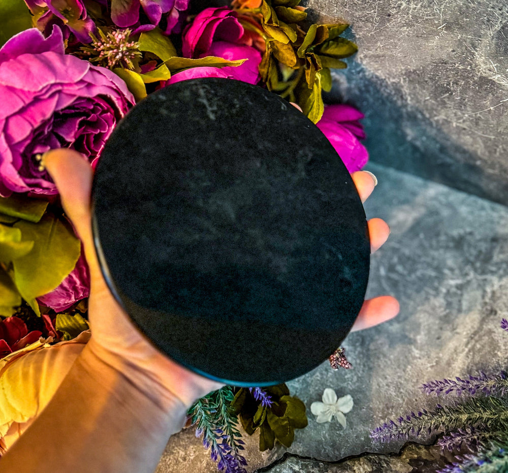 5 3/4 Inch Black Obsidian Mirror, Crystal Scrying (ONLINE ORDER ONLY)