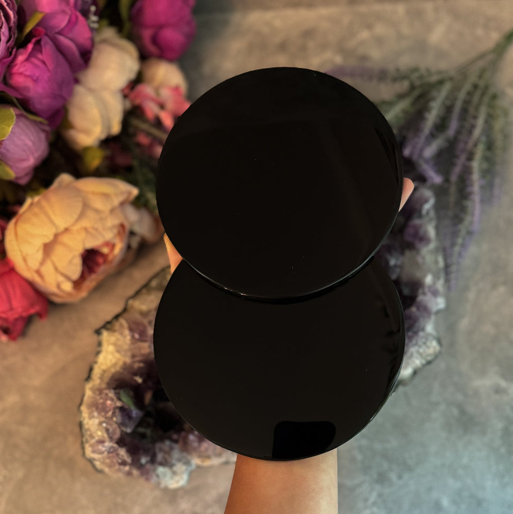 5 3/4 Inch Black Obsidian Mirror, Crystal Scrying (ONLINE ORDER ONLY)