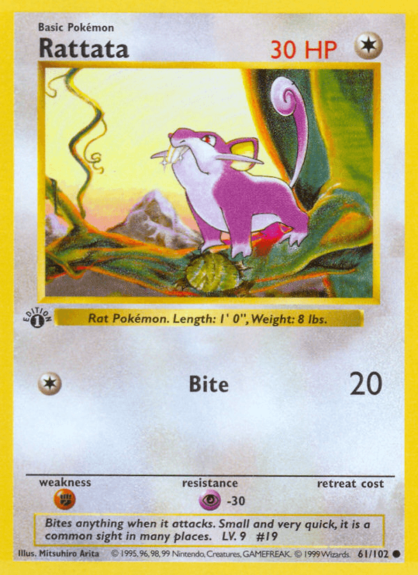 Rattata (61/102) (Shadowless) [Base Set 1st Edition] (Online Only)