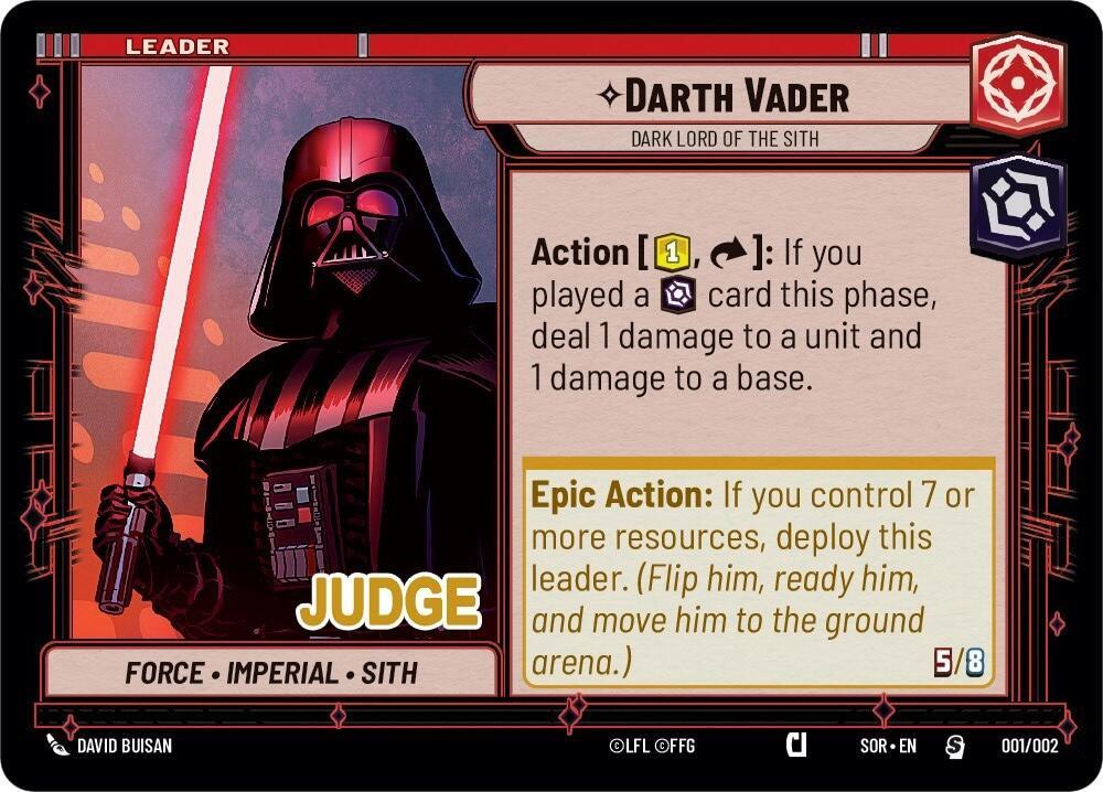 Darth Vader - Dark Lord of the Sith (Judge Promo) (001/002) [Spark of Rebellion Promos] (ONLINE ORDER ONLY)