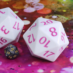 55mm Titan d20 (White with Pink) Huge d20 for DND RPG (Online Only)