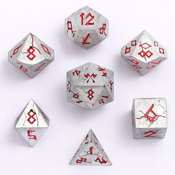 Barbarian Solid Metal Polyhedral Dice Set - Matte Silver Red (ONLINE ORDER ONLY)