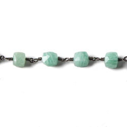 5.5-6.5mm Amazonite faceted cube Black Gold plated Chain by the foot 27 pcs