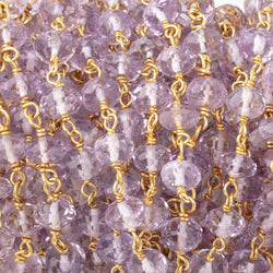 5.5-6mm Pink Amethyst Faceted Rondelle Beads on Vermeil Chain