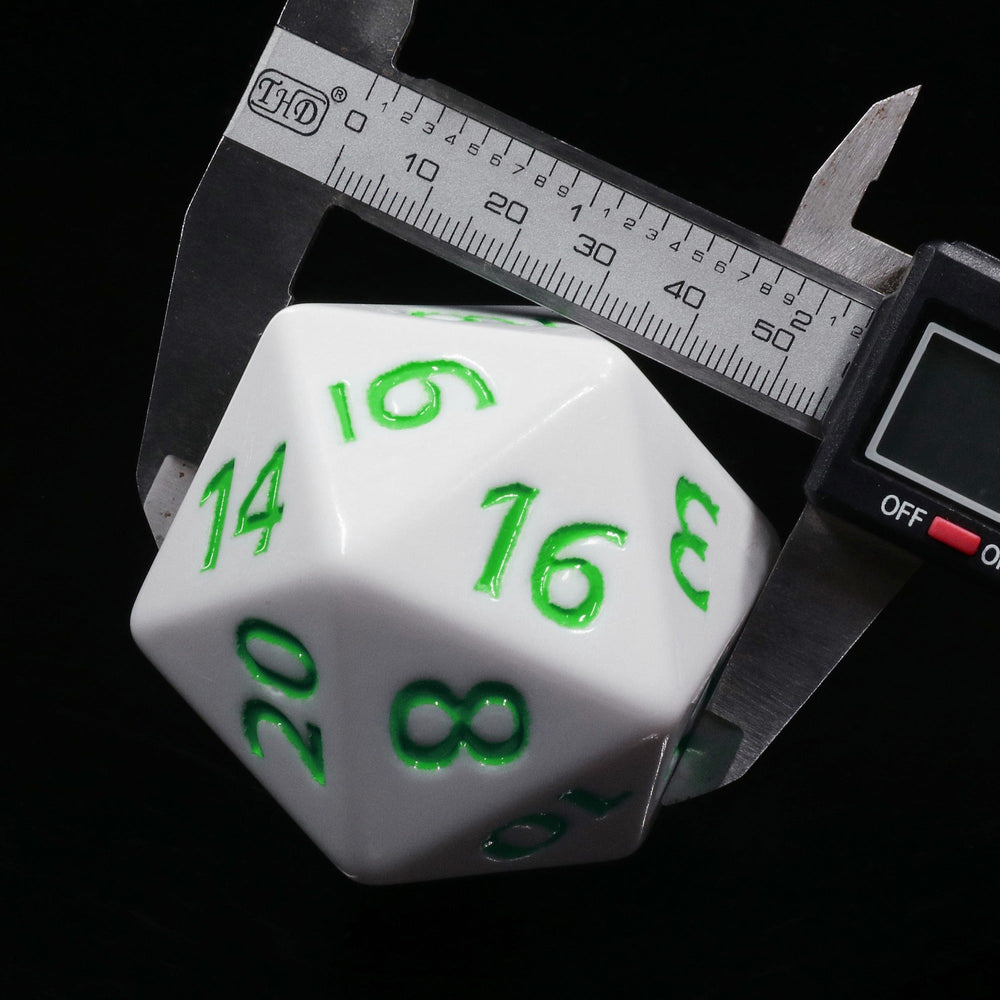 55mm Titan d20 (White with Green) Huge d20 for DND RPG (Online Only)