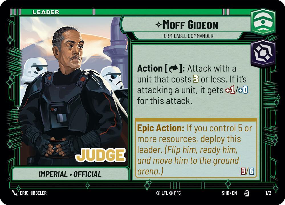 Moff Gideon - Formidable Commander (Judge Promo) (1/2) [Shadows of the Galaxy Promos] (ONLINE ORDER ONLY)