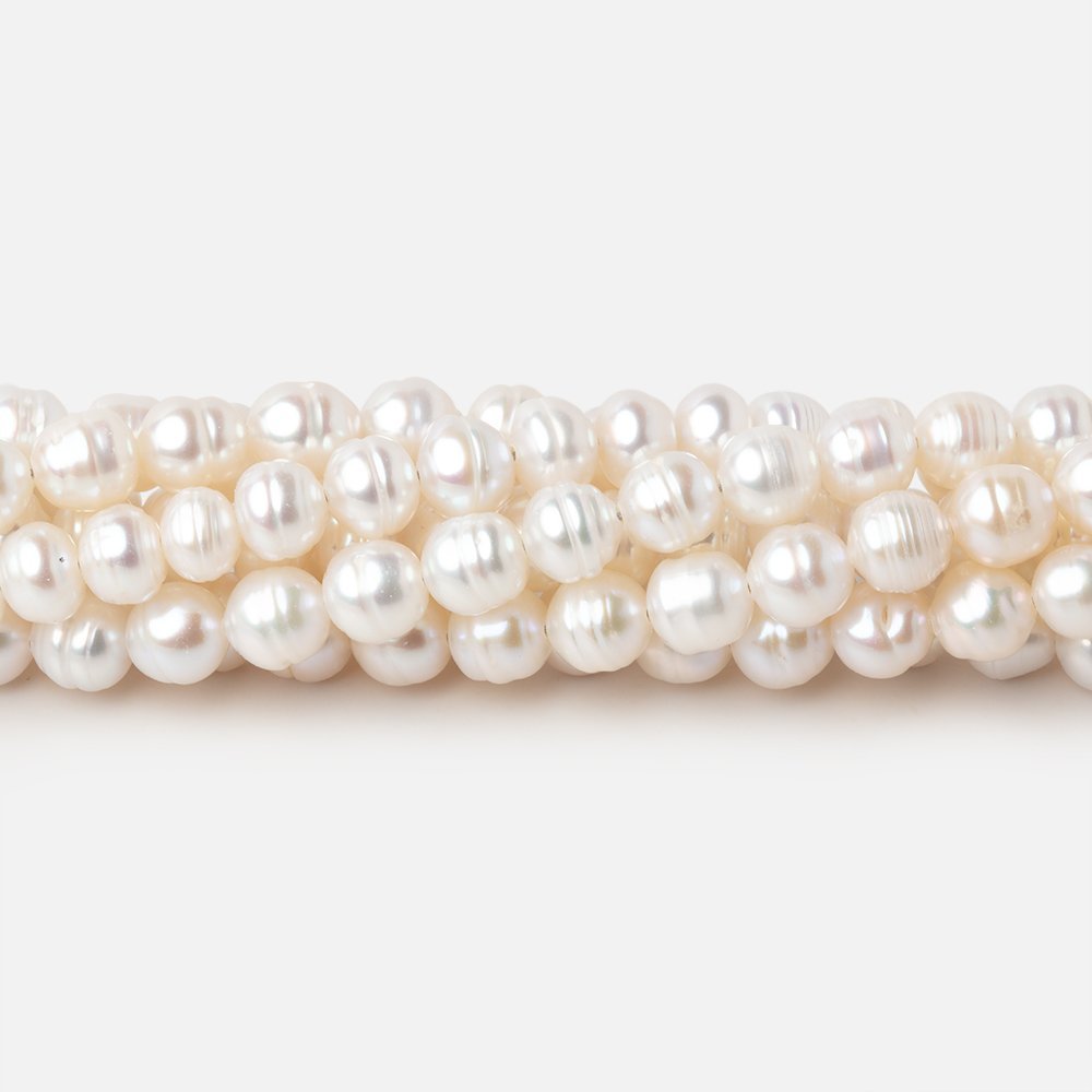 5.5mm Creamy White Ringed Baroque Freshwater Pearls 15 inch 68 Beads