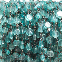 5.5mm Poolwater Blue Apatite coin Black Gold plated Chain by the foot 27 beads (ONLINE ORDER ONLY)