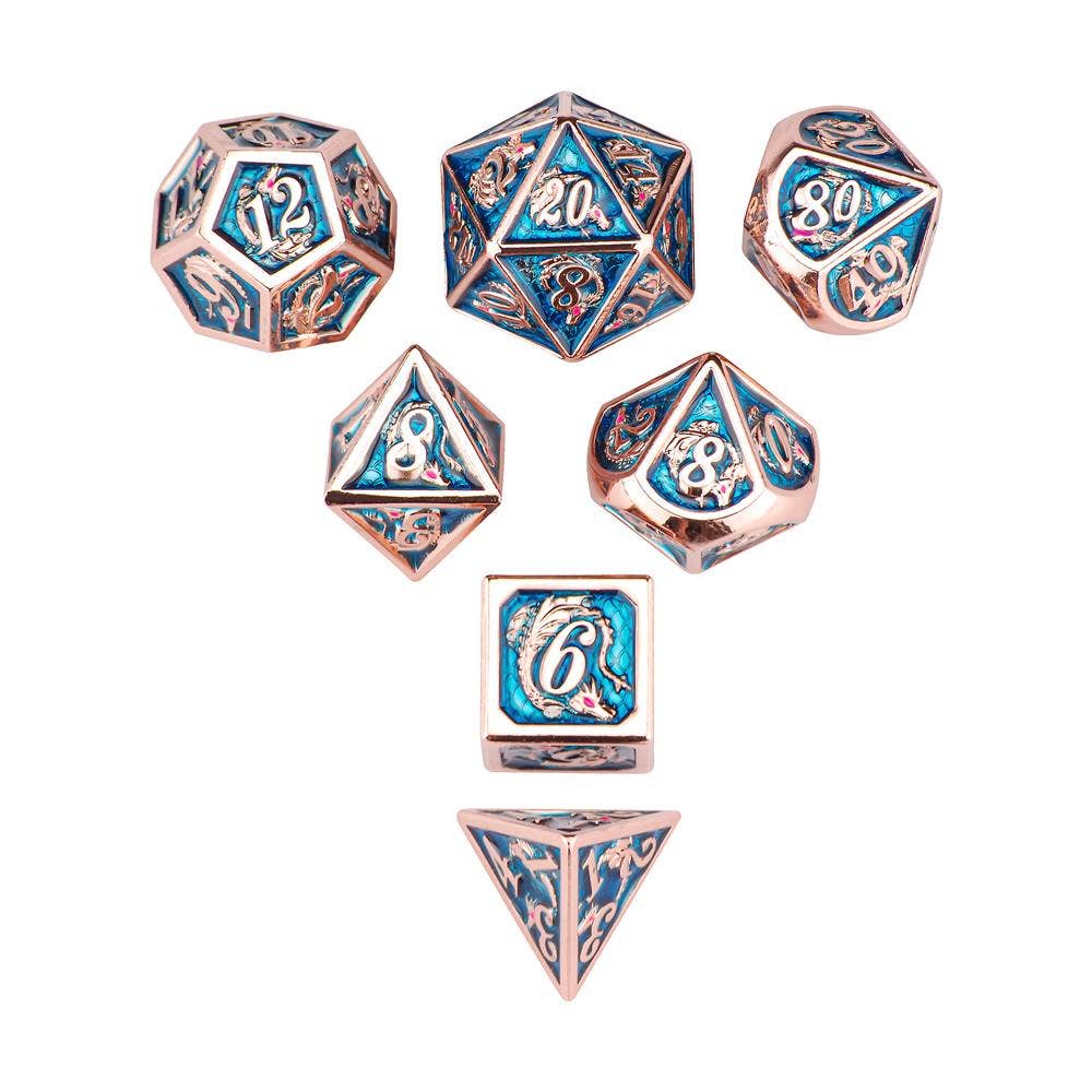 Copper with Light Blue Solid Metal Dragon Dice set (ONLINE ORDER ONLY)