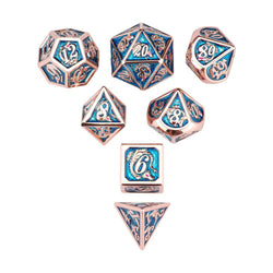 Copper with Light Blue Solid Metal Dragon Dice set (ONLINE ORDER ONLY)