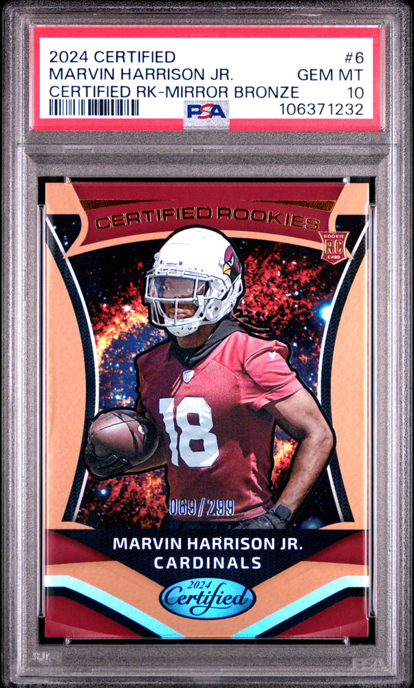 Graded 2024 Panini Certified Marvin Harrison Jr #6 Certified Rookie Mirror Bronze /299 Rookie RC Football Card PSA 10 Gem Mint (ONLINE ORDER ONLY)