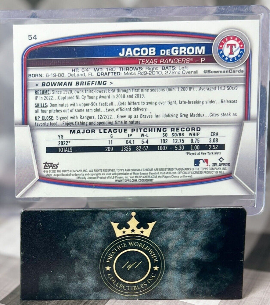 Jacob DeGrom 2023 Bowman Chrome Mega Box Mojo Refractor #54 Texas Rangers WS (ONLINE ORDER ONLY)