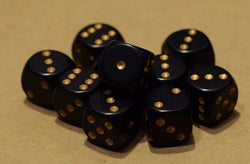 Opaque 16mm D6 RPG Chessex Dice (10 Dice) Solid Black with Gold Pips Bunco (Online Only)