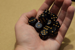 Opaque 16mm D6 RPG Chessex Dice (10 Dice) Solid Black with Gold Pips Bunco (Online Only)