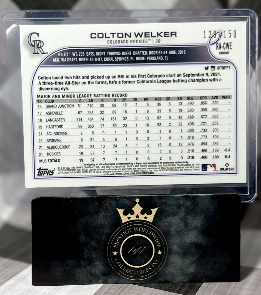 Colton Welker 2022 Topps Chrome Rookie Blue Ray Wave Refractor Auto /150 #RA-CWE (ONLINE ORDER ONLY)